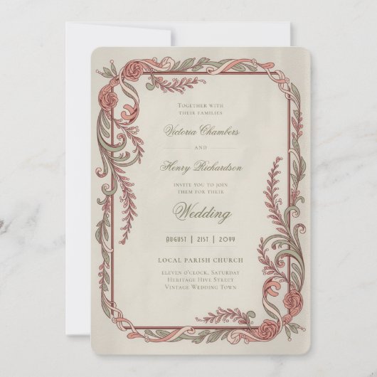 Erfenis | Edouardiaanse Roos Krans Bruiloft Kaart (Voorkant)