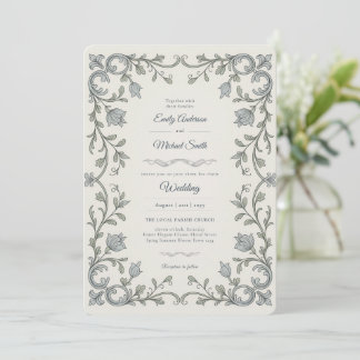 Erfenis | Edwardiaanse Blauwe Flora Scroll Trouw Kaart