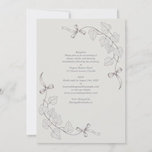 Erfenis Klimop en Lint Handgetekende Elegante Trou Kaart (Achterkant)