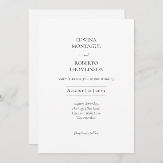 Erfenis Minimaal Klassiek Zwart en Wit Huwelijk Kaart (Voorkant / Achterkant)