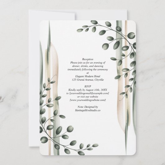 Erfenis Moderne Botanische Groene Huwelijk Kaart (Achterkant)
