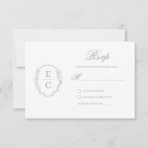 Erfenis Monogram Wapen Huwelijks RSVP Taupe Kaartje