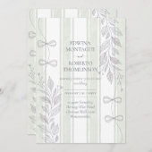Erfenis Sage Botanische Lintlijn Strikken Bruiloft Kaart (Voorkant / Achterkant)