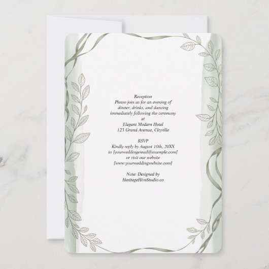 Erfenis Saliegroen Botanische Wijnstok Bruiloft Kaart (Achterkant)