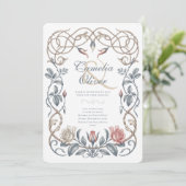 Erfenis Victoriaanse Blos, Blauwe Bloemige Bruilof Kaart (Staand voorkant)