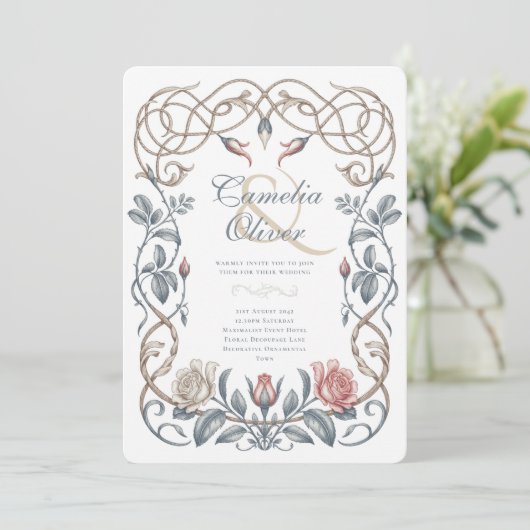 Erfenis Victoriaanse Blos, Blauwe Bloemige Bruilof Kaart (Staand voorkant)