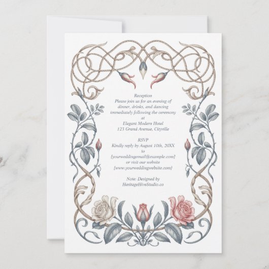 Erfenis Victoriaanse Botanische Bloemige Roos Brui Kaart (Achterkant)