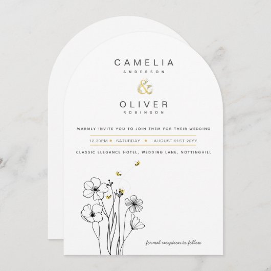 Erfgoed Bij Moderne Botanische Bruiloft Kaart (Voorkant / Achterkant)