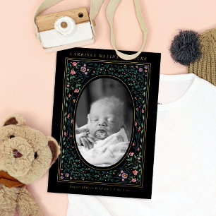 Erfgoed Bloemen Lijst Ovaal Foto Zwart Geboorte Folie Uitnodiging