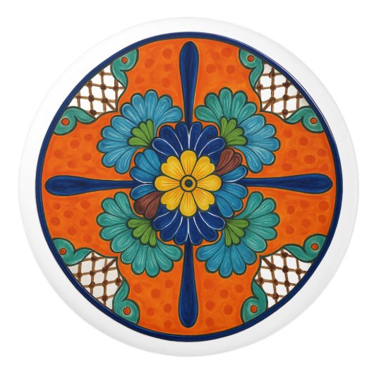 Erfgoed Mexicaanse Talavera Floral Keramische Knop (Voorkant)