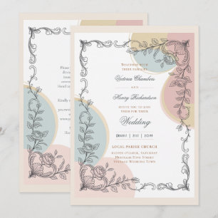 Erfgoed   Mid-Century Pastel Botanische Trouwkaart Kaart