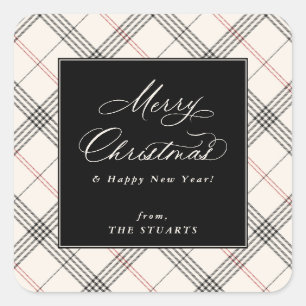 ERFGOED Neutraal Tartan Kerstmis Vierkante Sticker