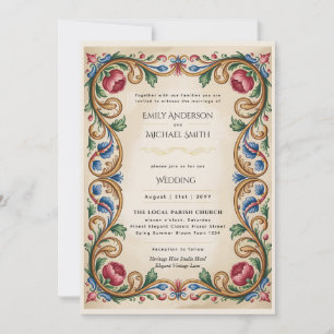 Erfgoed Renaissance Vintage Bloemen Bruiloft Kaart