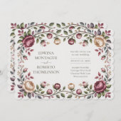 Erfgoed Victoriaanse Bloemige Trouwroos Horizontaa Kaart (Voorkant / Achterkant)