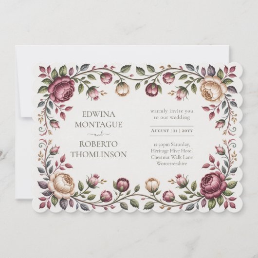 Erfgoed Victoriaanse Bloemige Trouwroos Horizontaa Kaart (Voorkant)