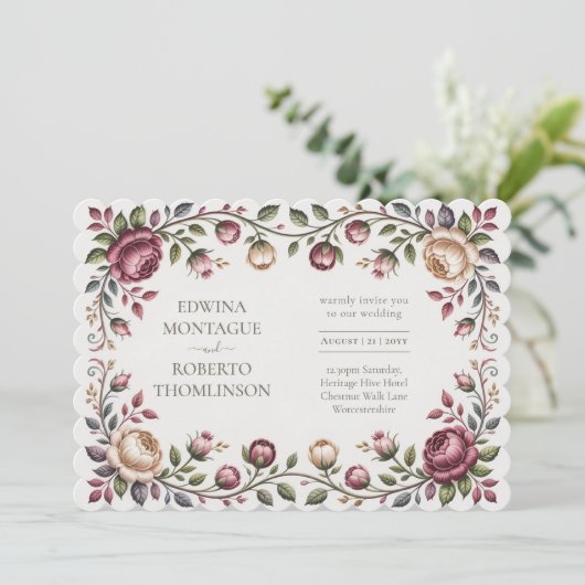 Erfgoed Victoriaanse Bloemige Trouwroos Horizontaa Kaart (Staand voorkant)