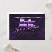 Eric Nom Carte rétro lilas Anniversaire (Devant/Arrière en situation)