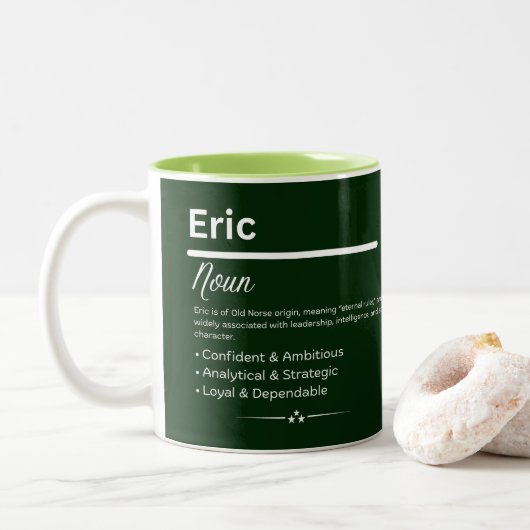 Eric Personalized Name Tweekleurige Koffiemok (Met donut)