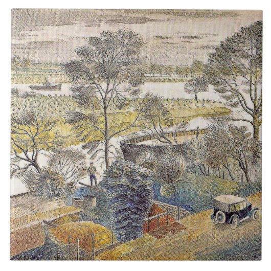 Eric Ravilious art, River Thames, Chiswick Eyot Tegeltje (Voorkant)