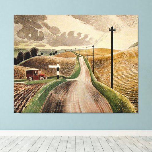 Eric Ravilious art, Wiltshire Landscape Canvas Afdruk (Insitu (Houten vloer))