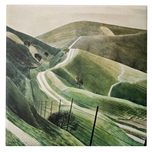Eric Ravilious - Chalk Paths, beroemd schilderij, Tegeltje (Voorkant)