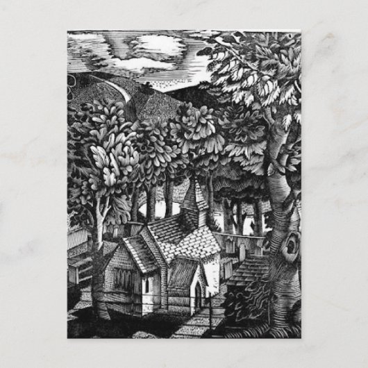 Eric Ravilious - Kerk onder een heuvel Briefkaart (Voorkant)
