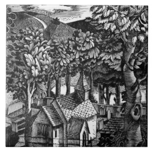 Eric Ravilious - Kerk onder een heuvel, Tegeltje