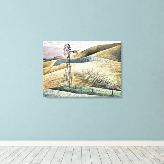 Eric Ravilious schilderij, Windmill Canvas Afdruk (Insitu (Houten vloer))
