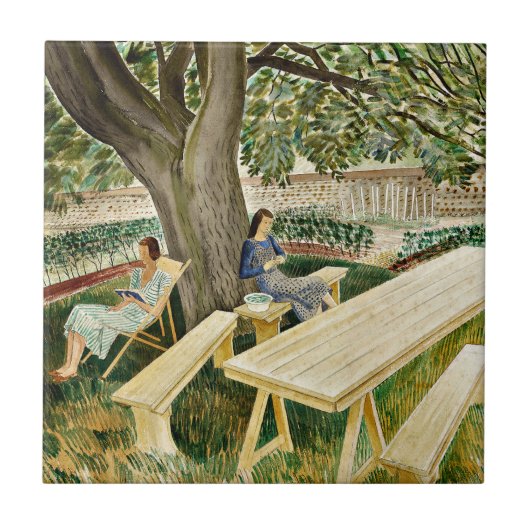 Eric Ravilious, Twee vrouwen in een tuin, Tegeltje (Voorkant)