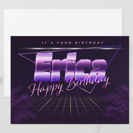 Erica Name Vorname lila retro Karte Geburtstag Kaart (Voorkant / Achterkant)