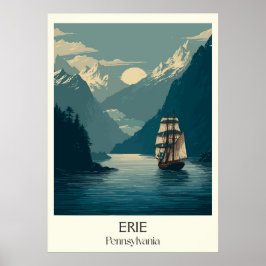 Erie Pennsylvania Vintage Lake Ship Travel Art Poster