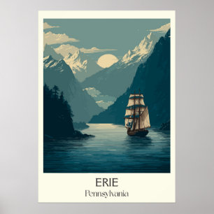 Erie Pennsylvania Vintage Lake Ship Travel Art Poster