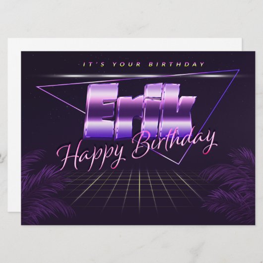 Erik Name Prénom lila retro Carte Anniversaire (Devant / Derrière)