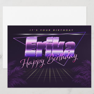 Erika prénom carte rétro lilas anniversaire