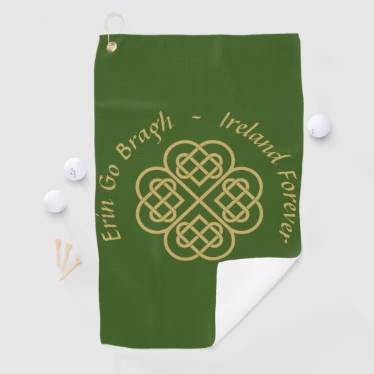 Erin Go Bragh Gold Celtic Shamrock Golfhanddoek (Insitu)