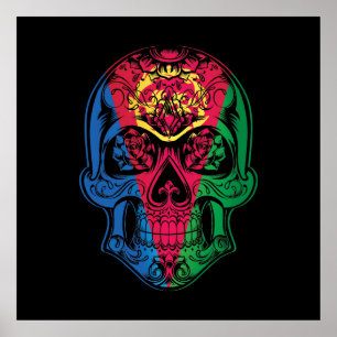 Eritrea Skull en Rozen vlag Poster