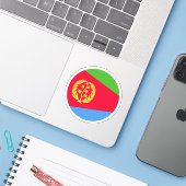 Eritrea Vlag Ronde Sticker (Laptop met iPhone)