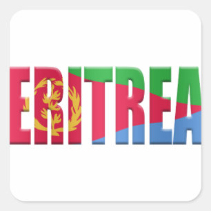 Eritrese vlag woord bedekt met de kleuren van de vierkante sticker