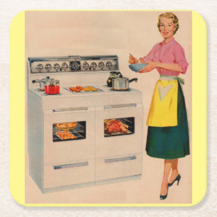 Erma en haar ovenoven met dubbele schuur vierkante kartonnen onderzetter