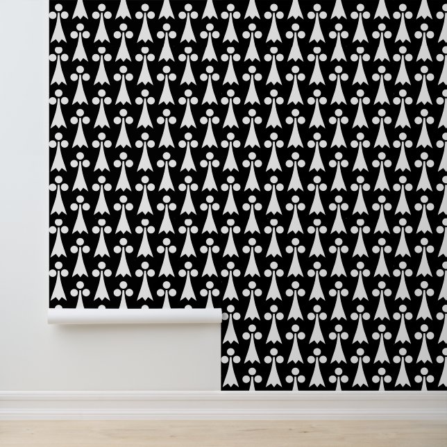 Ermine Pattern, Middeleeuws Patroon, Wit op Zwart Behang (Applicatie)