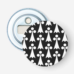 Ermine Pattern, Middeleeuws Patroon, Wit op Zwart Button Flesopener