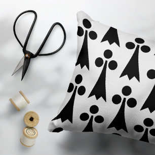 Ermine Pattern, Middeleeuws Patroon, Zwart op Wit Accent Kussen