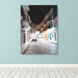 Ermopouli, Syros, winkelstraat 's nachts Canvas Afdruk