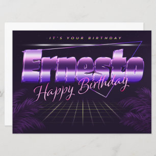 Ernesto Nom Prénom lila retro Carte Anniversaire
