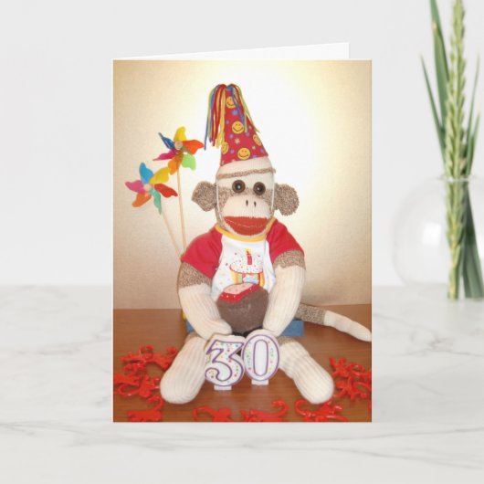 Ernie carte d'anniversaire de singe de chaussette (Devant)