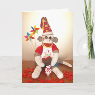 Ernie de Sock Monkey 5e Verjaardag Kaart