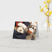 Ernie de Sock Monkey en Chihuahua Kaart (Gele Bloem)