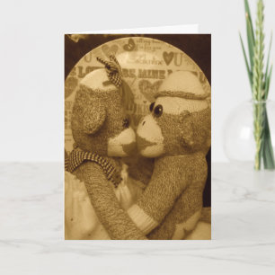 Ernie de Sock Monkey Sepia Valentijnsdag Kaart