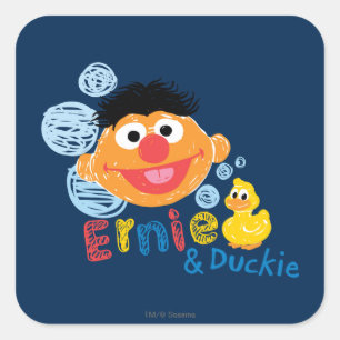 Ernie en Duckie Bubbles Vierkante Sticker