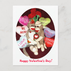 Ernie the Sock Monkey Valentine's Day Postcard Feestdagenkaart